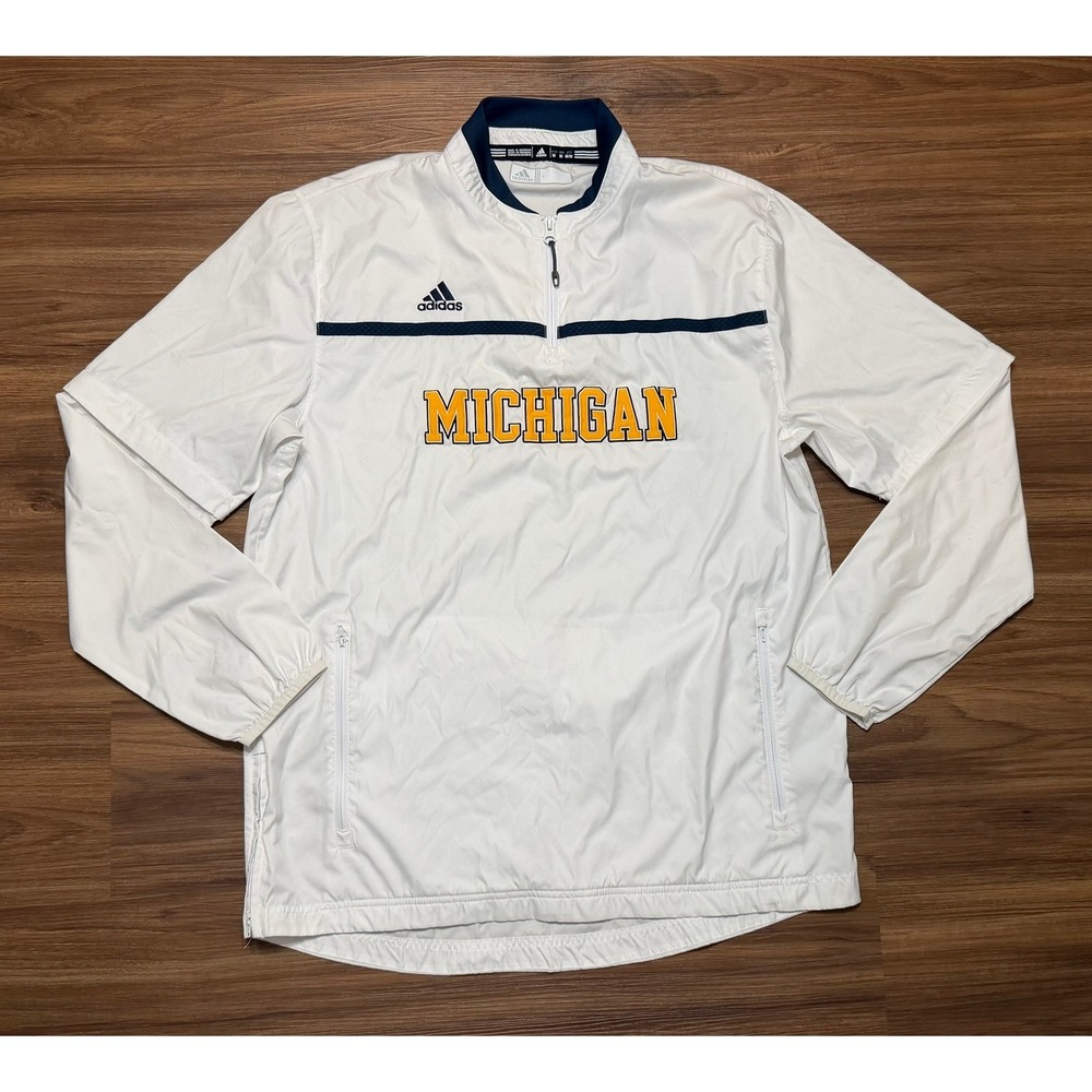 VTG Adidas Michigan Wolverines White Convertible 1/4 Zip Windbreaker Jacket Sz M